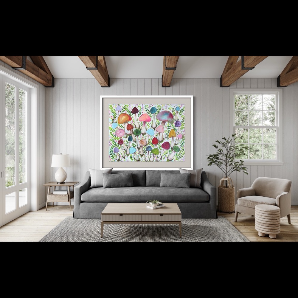 Retro Mushroom Garden Giclée Fine Art Print of Original Oil Painting Boho Decor - Picture 6 of 12